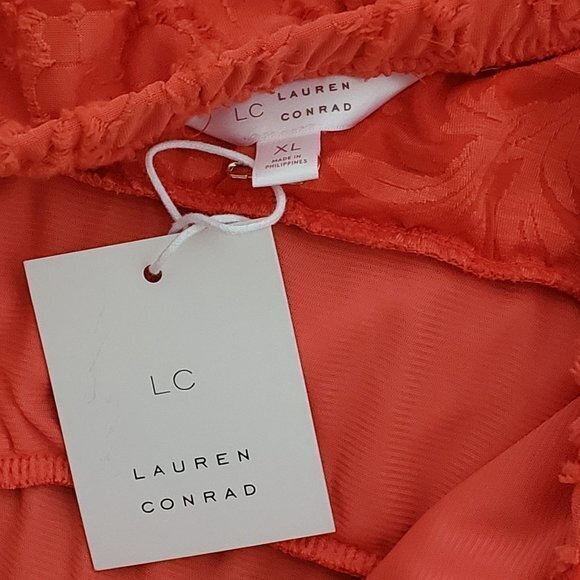 LC‎ Lauren Conrad Womens Size XL Orange Tiered Ruffle One-Shoulder Dress - Picture 4 of 6